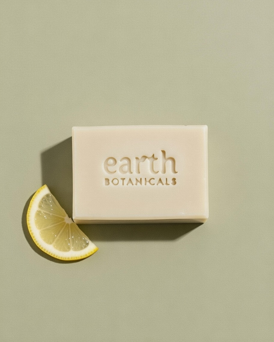 Azura neroli clary sage and lemon natural soap bar with fresh lemon slice handmade in Brighton