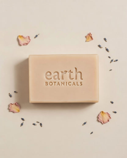 Liora lavender rose geranium and ylang ylang natural soap bar with delicate rose petals and lavender buds handmade in Brighton