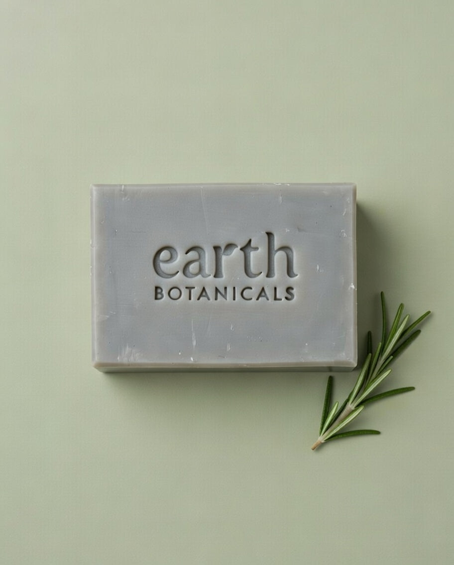 Zephyr rosemary lemongrass and black pepper natural soap bar with fresh rosemary sprig handmade in Brighton