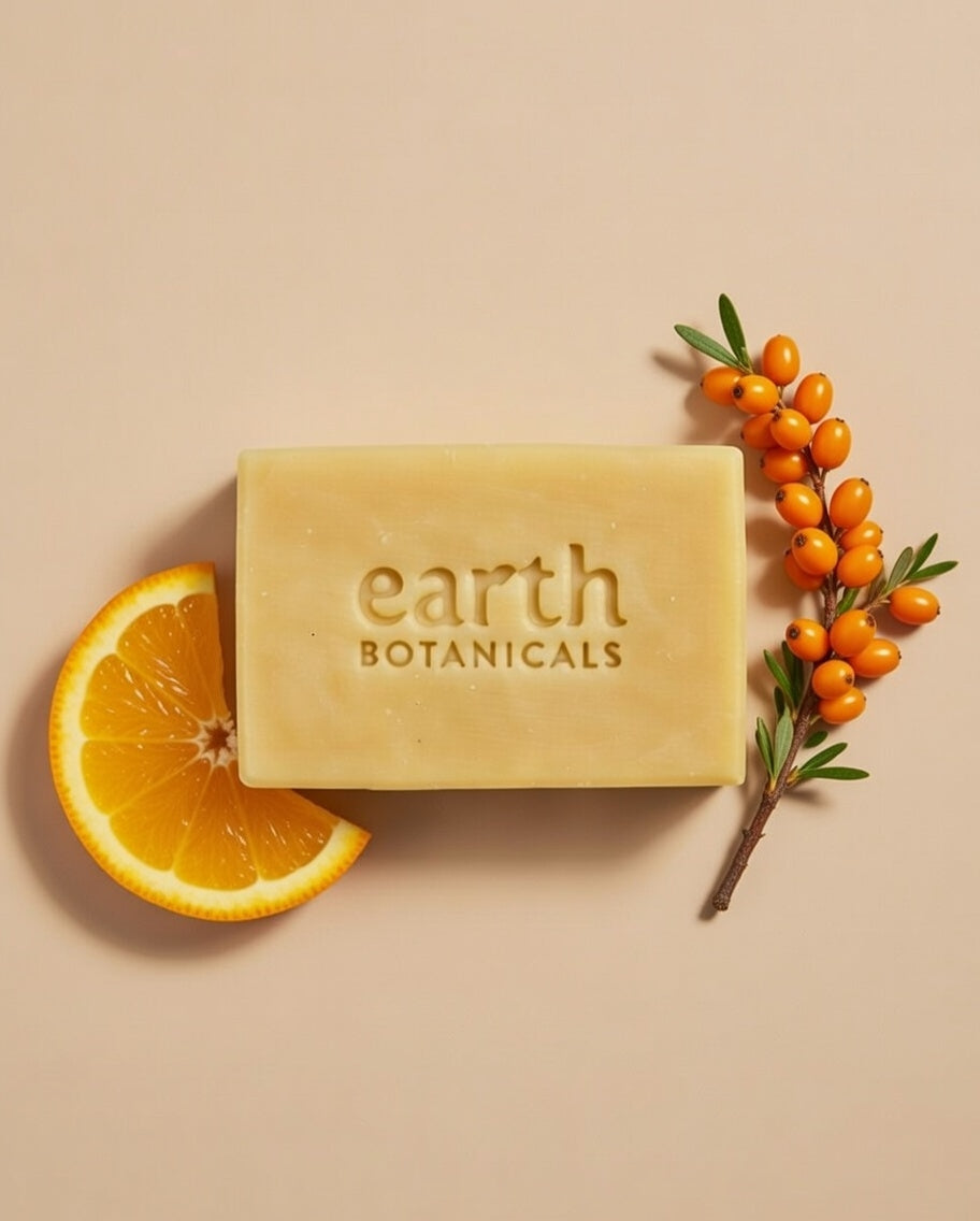 Celeste bitter orange ylang ylang and patchouli natural soap bar with sea buckthorn and fresh orange handmade in Brighton