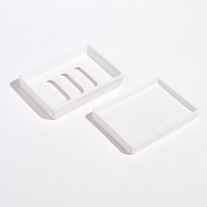 White Marble Jesmonite soap dish with tray flat lay — handmade eco friendly soap dish Brighton